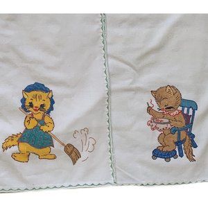 VTG Hand Painted Set of 2 Flour Sack Dish Tea Towels Kitten Cat Rocking Chair